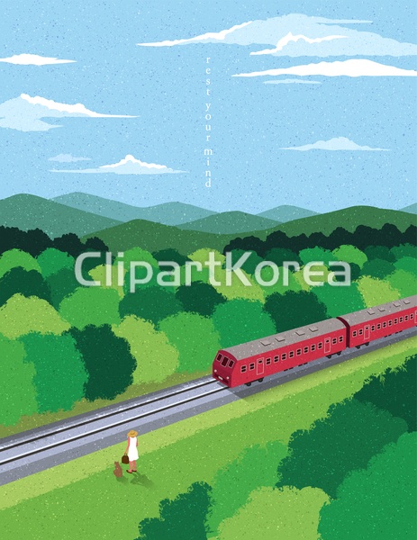 시골 기찻길 풍경. 플랫 벡터 일러스트레이션. / tc05230000103 / EPS - 멤버십 일러스트
