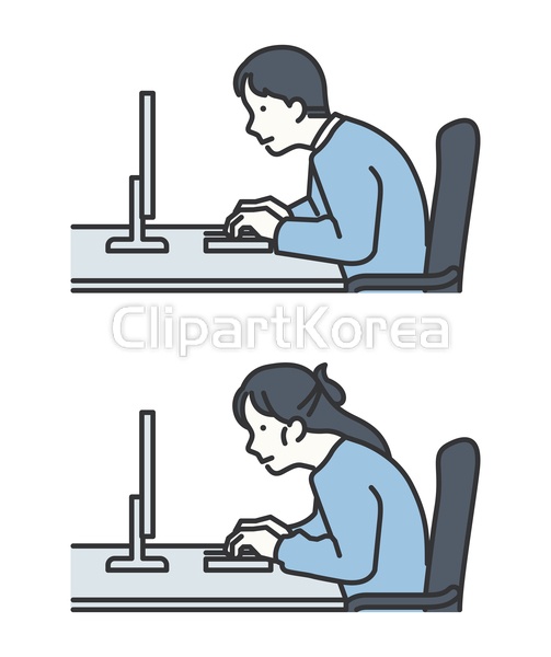 거북목 자세로 컴퓨터를 하는 사람 일러스트 / tc04830000238 / AI - 멤버십 일러스트